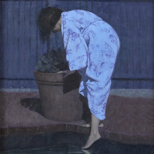 Aaron Shikler. Figure in the Moonlight VII. 1990. Öl / Leinwand. 66 x 30,5cm