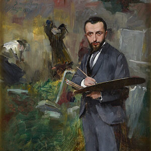 Samuel Hirszenberger. Selbstportrait im Atelier. 1892. Öl / Holz. 36 x 26cm