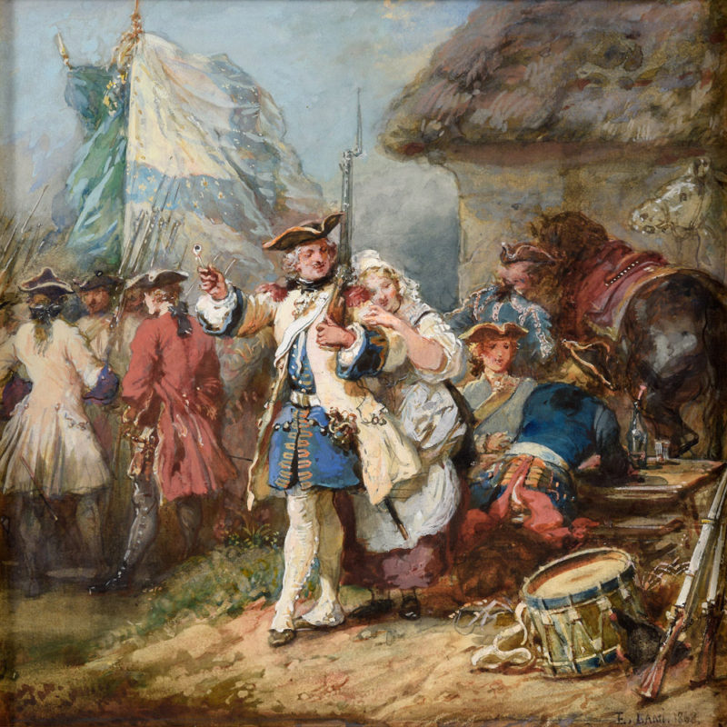 Eugène Louis Lami . Tiens voila ma Pipe. Garde mon Briquet. . 1862 . Gouache . 22 x 22 cm