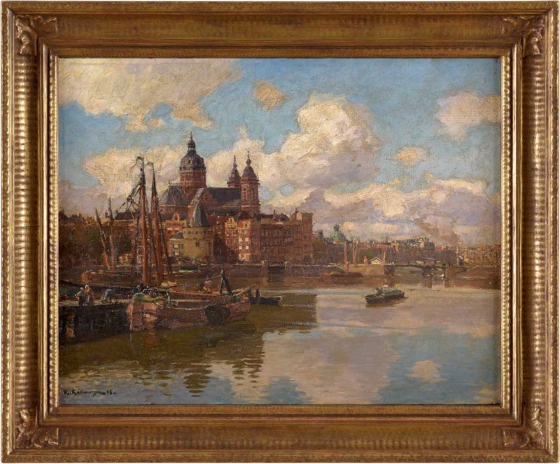 Friedrich Kallmorgen . Ansicht von Amsterdam mit Blick auf die Oude Kerk . 1896 . Öl /Leinwand . 37 x 48 cm