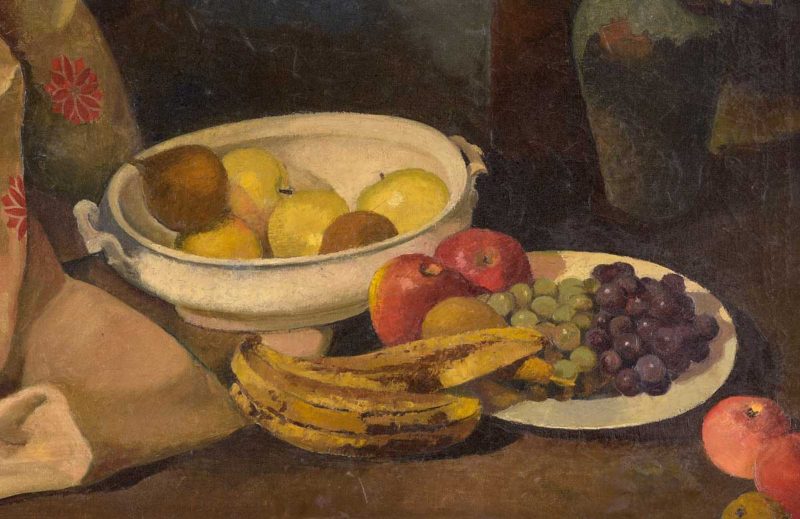 Gustav Hilbert . Früchte- /Blumenstillleben . Öl /Leinwand . 73 x 100 cm
