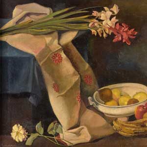 Gustav Hilbert . Früchte- /Blumenstillleben . Öl /Leinwand . 73 x 100 cm