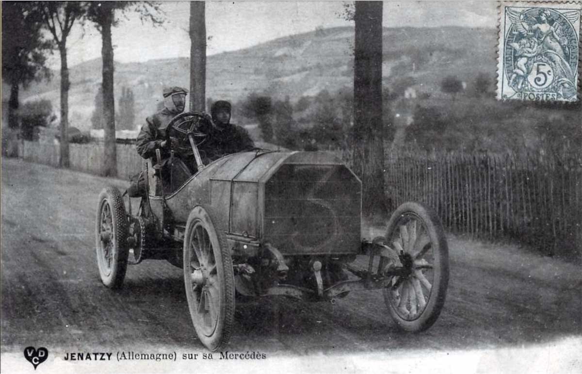 Jenatzy, 1905 Gordon Bennett, fährt Mercedes. Postkarte, veröffentlicht von Veuve Durand and Compagnie (VDC)