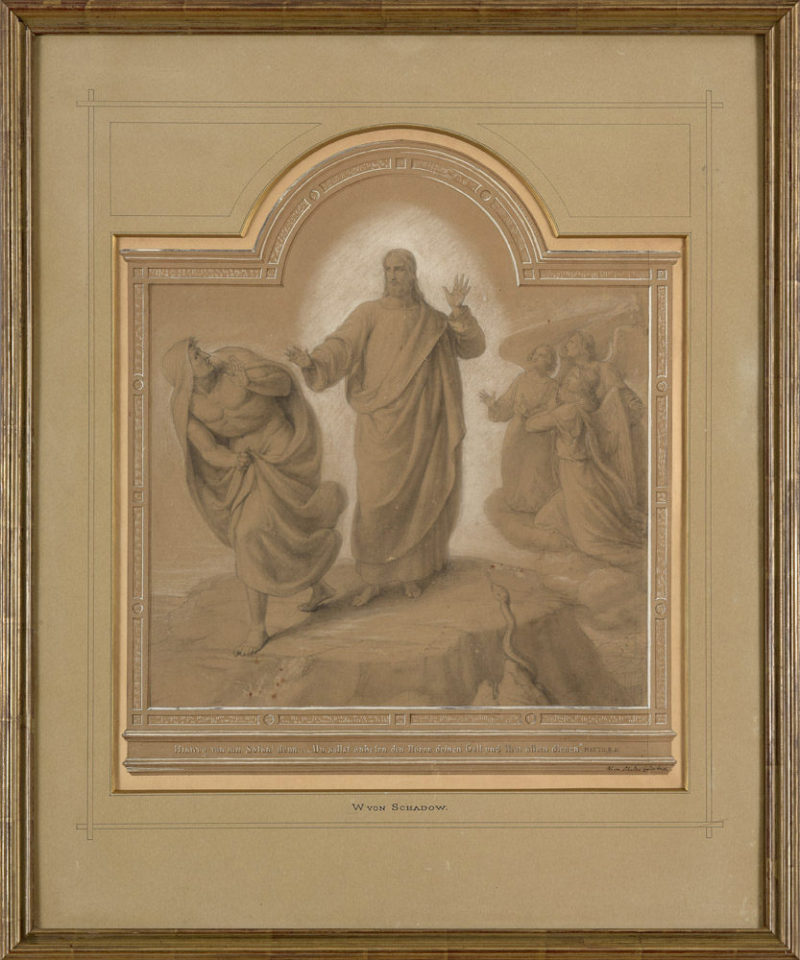 Wilhelm von Schadow . Die Versuchung Christi . Bleistift und Aquarell . 60 x 52 cm
