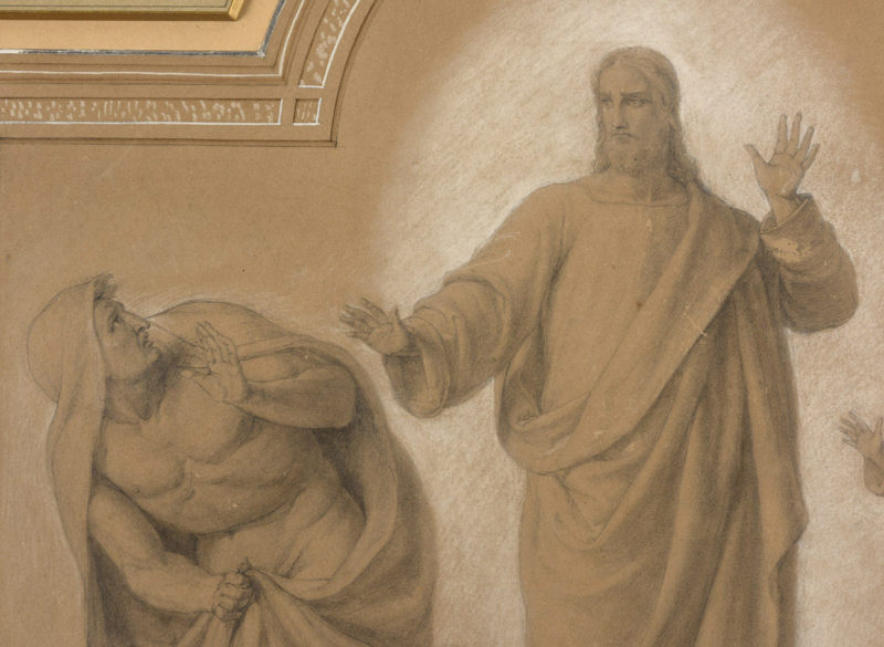 Wilhelm von Schadow . Die Versuchung Christi . Bleistift und Aquarell . 60 x 52 cm