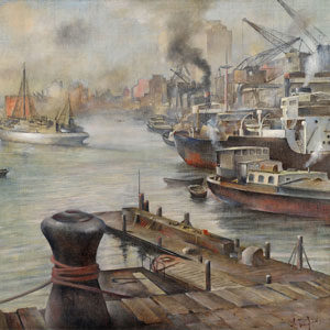 Bernhard Templin . Düsseldorfer Hafenansicht . 1922 . Öl /Leinwand 70 x 91 cm