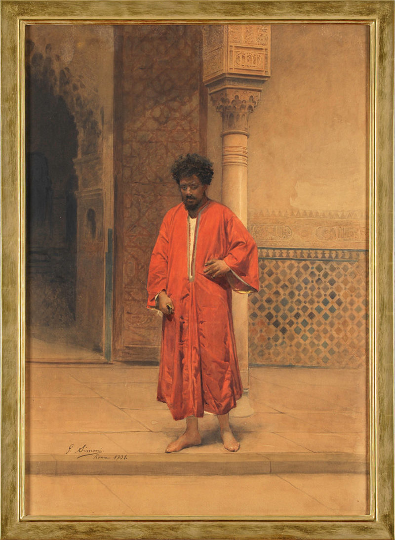 Gustavo Simoni . Vor dem Eingang der Alhambra . 1901 . Aquarell . 76 x 53 cm
