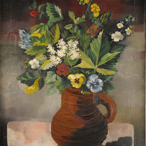 Heinrich Hoerle . Blumenstrauß im Tonkrug . 1929 . Öl /Leinwand . 71 x 50 cm