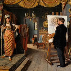 Heinrich Modersohn . Der Maler und sein orientalisches Modell . Öl /Leinwand . 50 x 66 cm