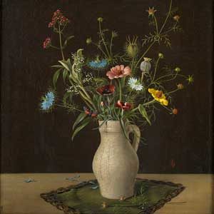 Herbert Böttger . Blumen im Tonkrug . Öl /Leinwand . 44,5 x 38,5 cm