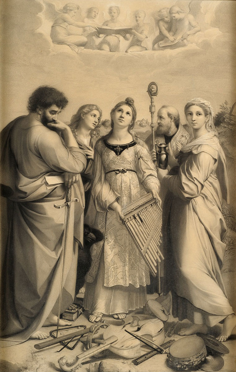 Josef Kohlschein . Die Heilige Cäcilie nach Raffael . 1880 . Bleistift auf Papier . 72 x 48 cm