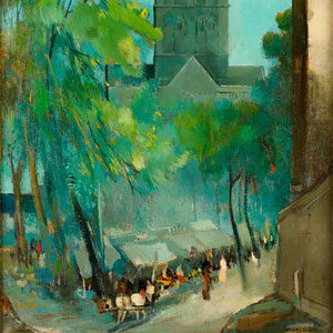 Josef Urbach . Markttag am Quirinus-Münster . um 1920 . Öl /Leinwand . ca. 84 x 63 cm