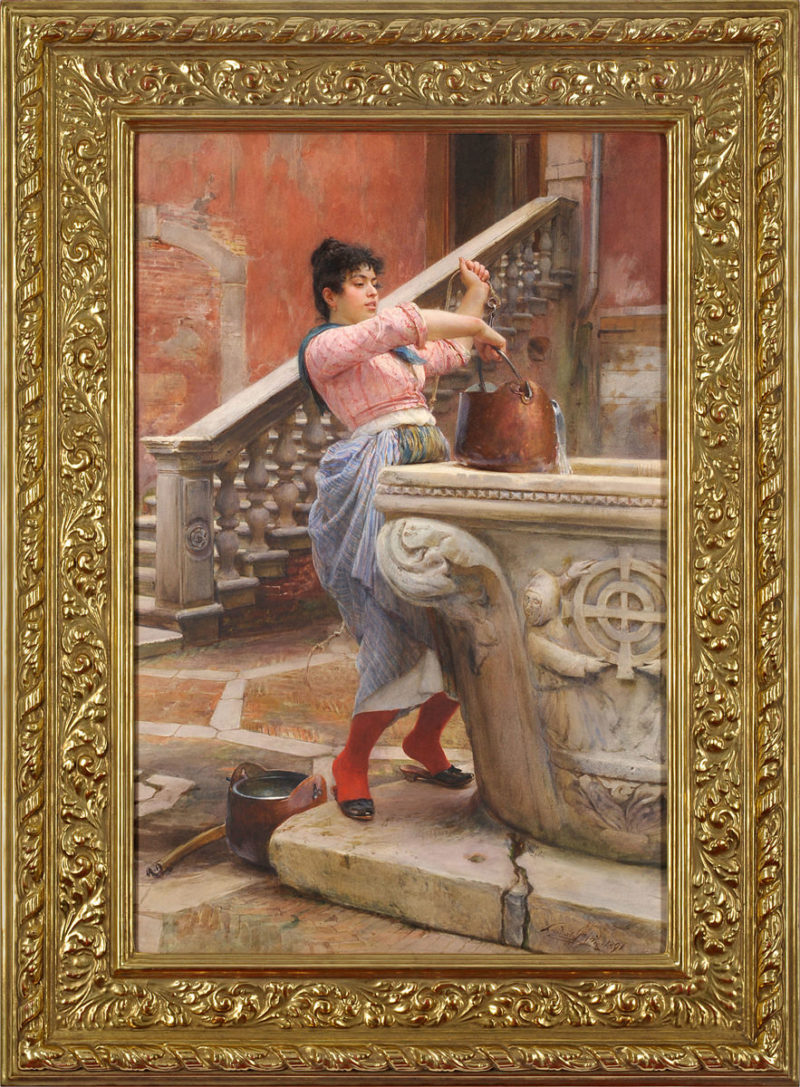 Ludwig Johann Passini . Junge Venezianerin am Brunnen . 1891 . Aquarell . 87 x 57 cm