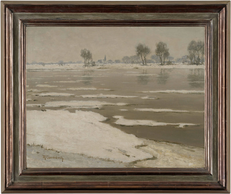 Max Clarenbach . Eistreiben am Rhein bei Wittlaer . Öl /Leinwand . 40 x 50 cm