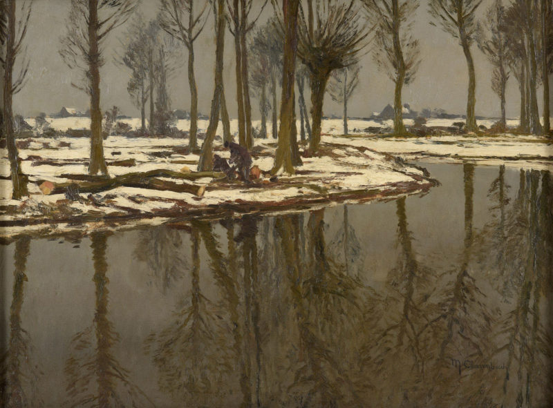Max Clarenbach . Rheinarm im Winter . Öl /Leinwand . 60 x 80 cm