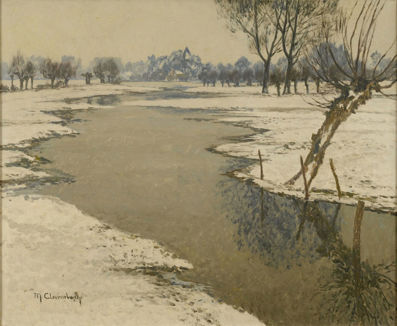 Max Clarenbach . Winter bei Wittlaer . Öl /Leinwand . 50 x 60 cm