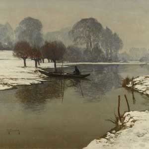 Max Clarenbach . Wintermorgen am Niederrhein . Öl /Leinwand . 95 x 127 cm