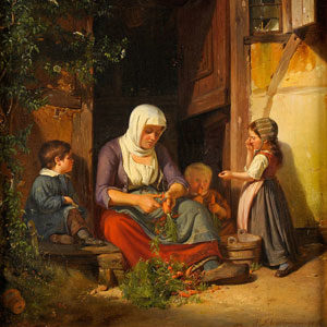 Peter Schwingen . Mutter mit ihren Kindern . Öl /Leinwand . 44 x 37 cm