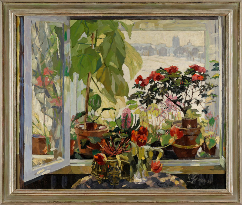 Ulrich Leman . Blick aus dem Fenster des Uphagenhauses auf das spätwinterliche Danzig . 1916 . Öl /Leinwand . 110 x 133 cm