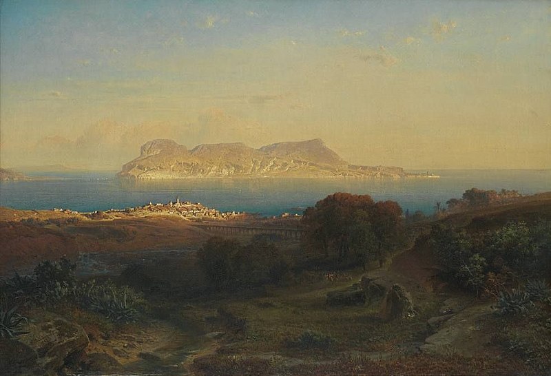 Fritz Bamberger. Ansicht von Gibraltar. 1863. Öl / Leinwand. 100 x 147cm