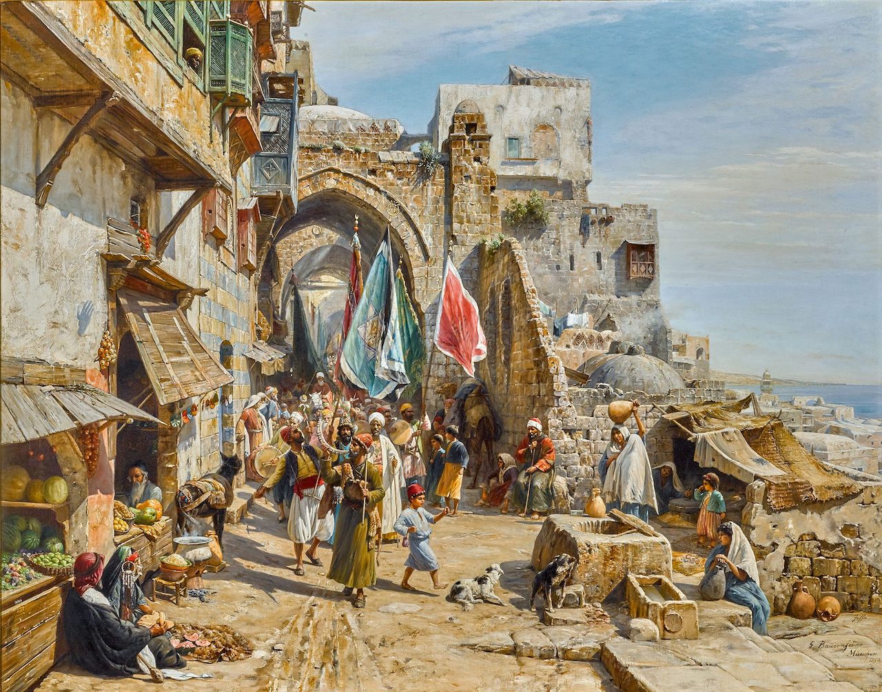 Gustav Bauernfeind. Prozession in Jaffa. 1890. Öl / Leinwand. 105 x 135cm