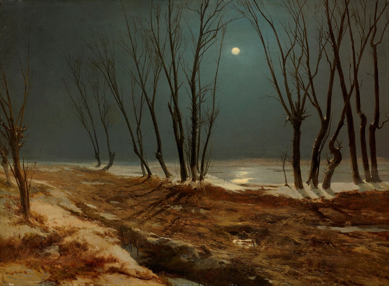 Carl Blechen. Landschaft im Winter bei Mondschein. 1836. Öl / Holz