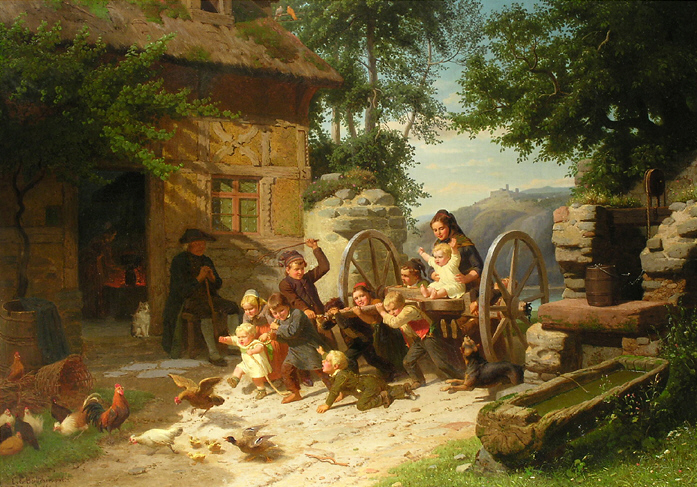 Christian Eduard Boettcher. Kinderspiel auf dem Hof. 1857. Öl / Leinwand