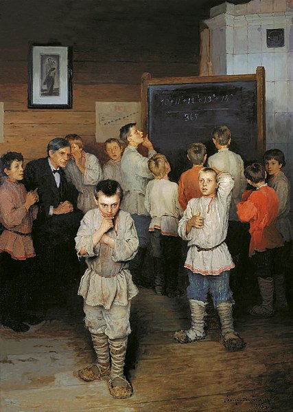Nikolai Bogdanov-Belsky. Kopfrechnen in der Ratschinski-Schule. 1895. Öl / Leinwand