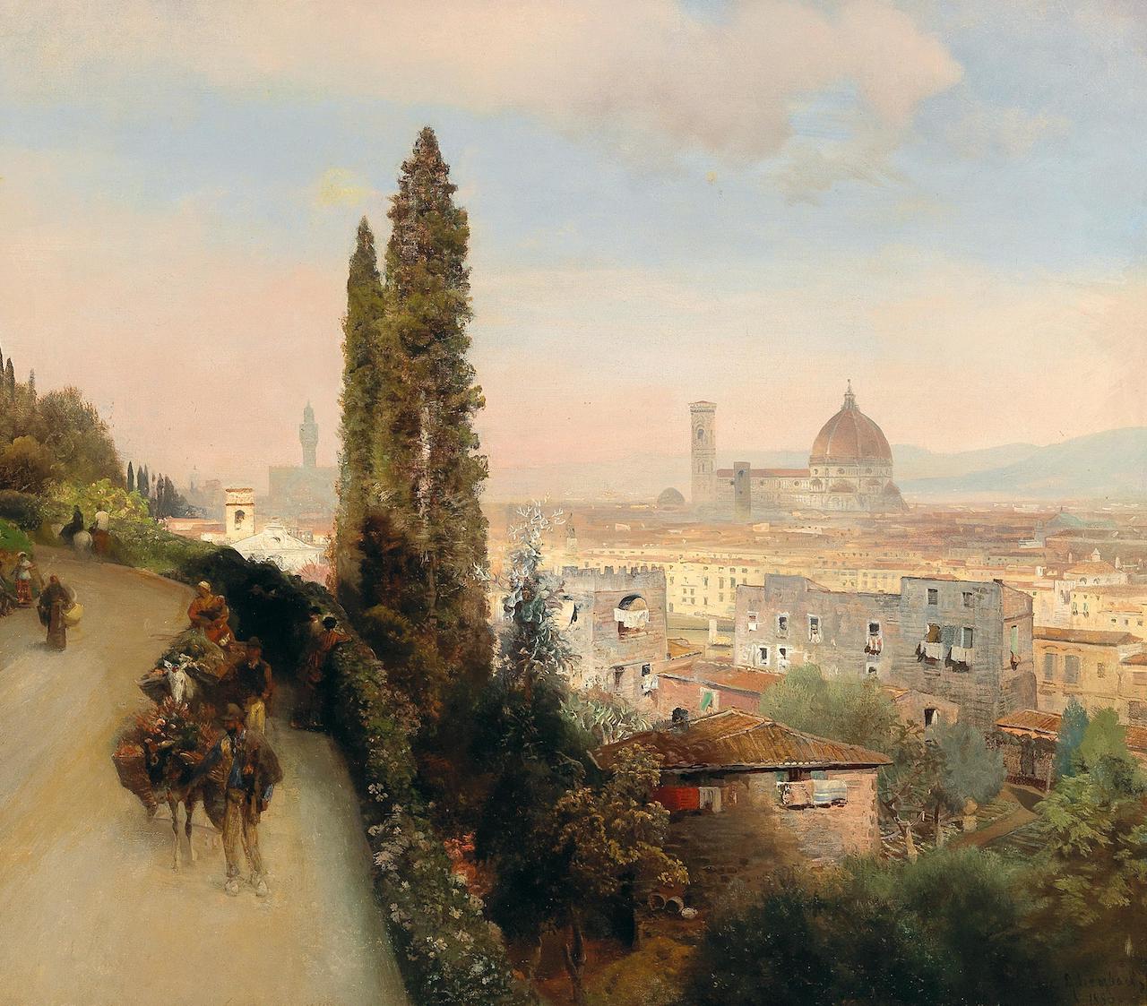 Oswald Achenbach. Blick auf Florenz. 1883. Öl / Leinwand. 52,5 x 60cm