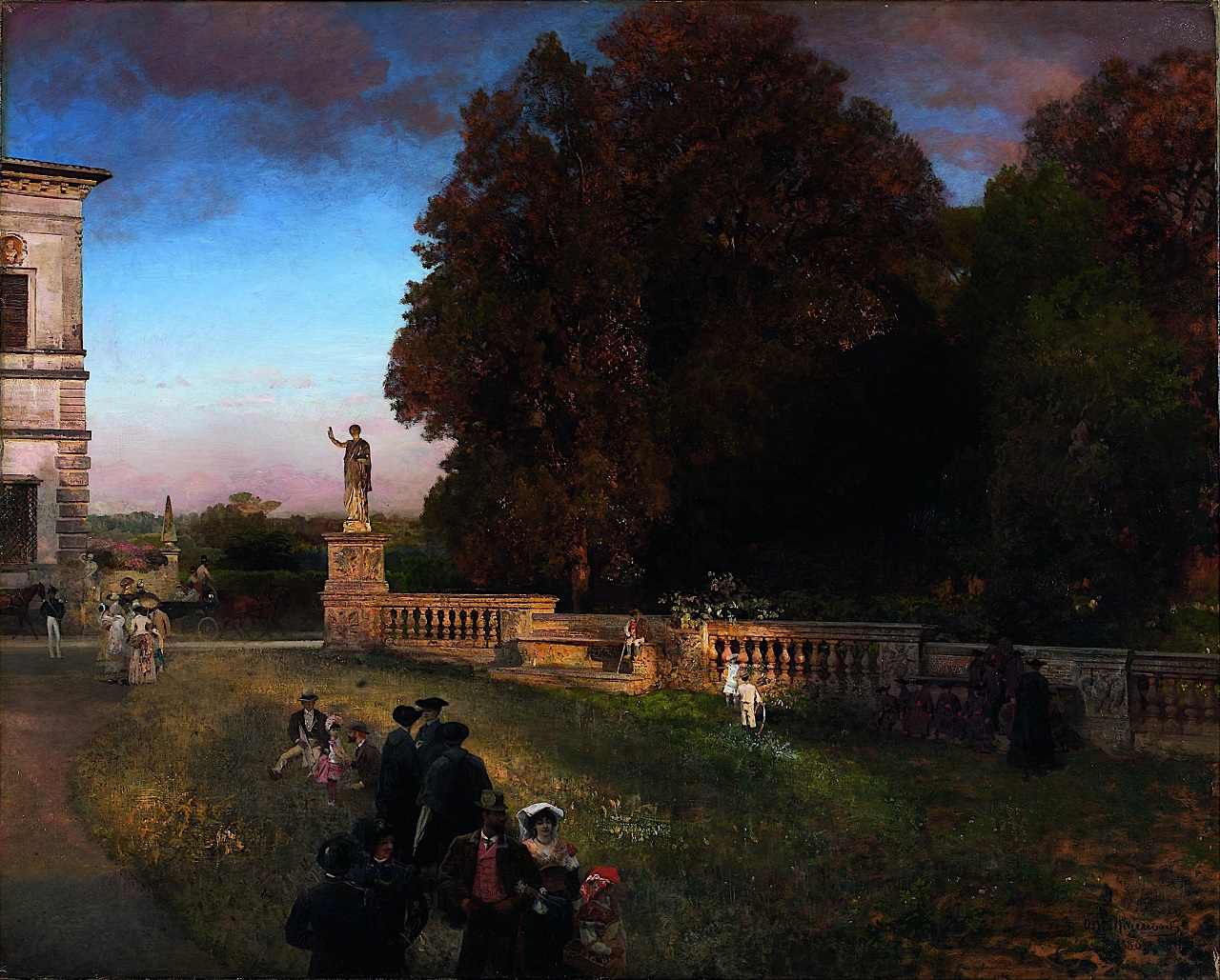 Oswald Achenbach. Im Park der Villa Borghese. 1886. Öl / Leinwand. 122 x 152cm