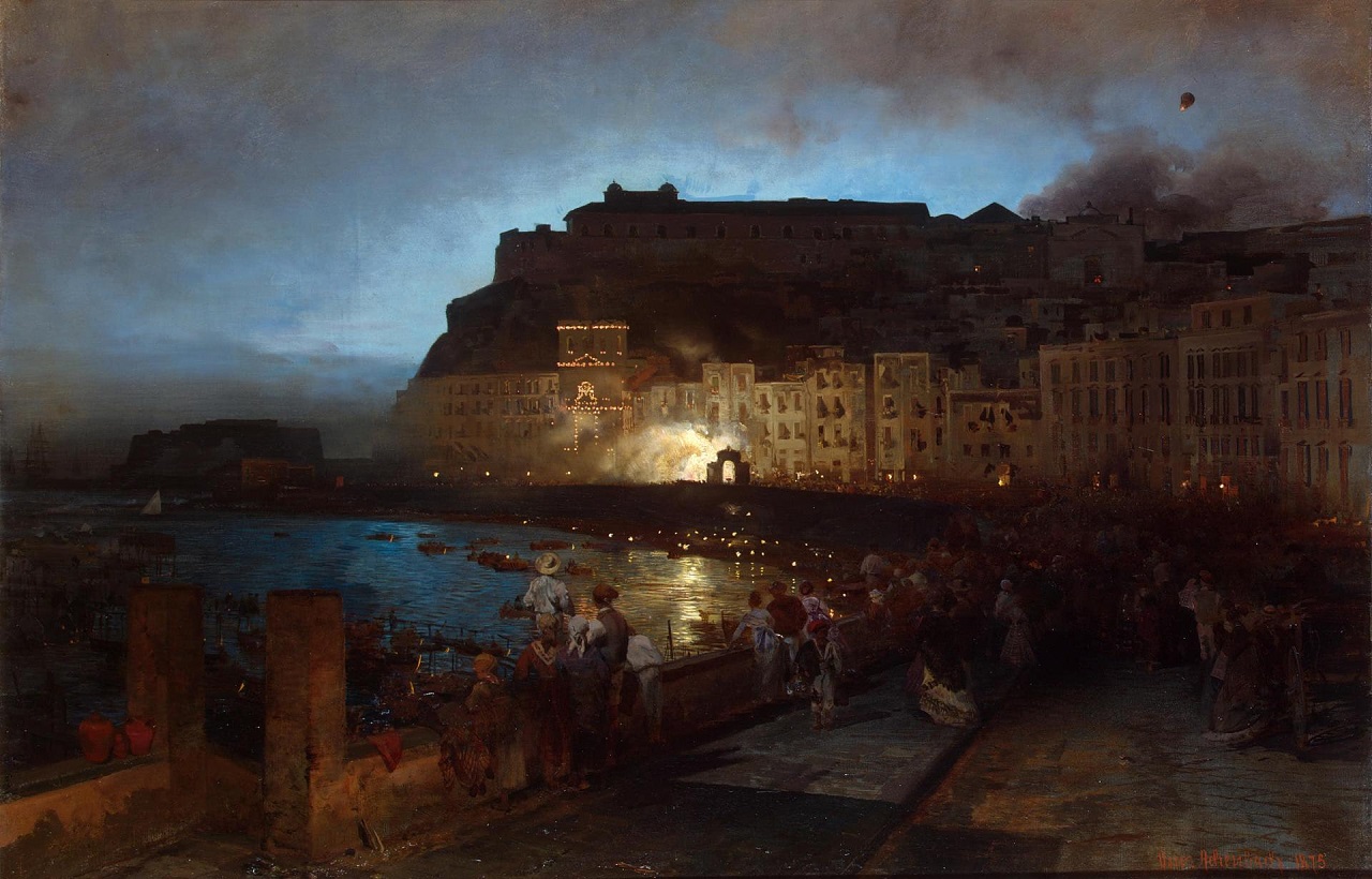 Oswald Achenbach. Fest in Neapel. 1875. Öl / Leinwand. 65,5 x 101,5cm