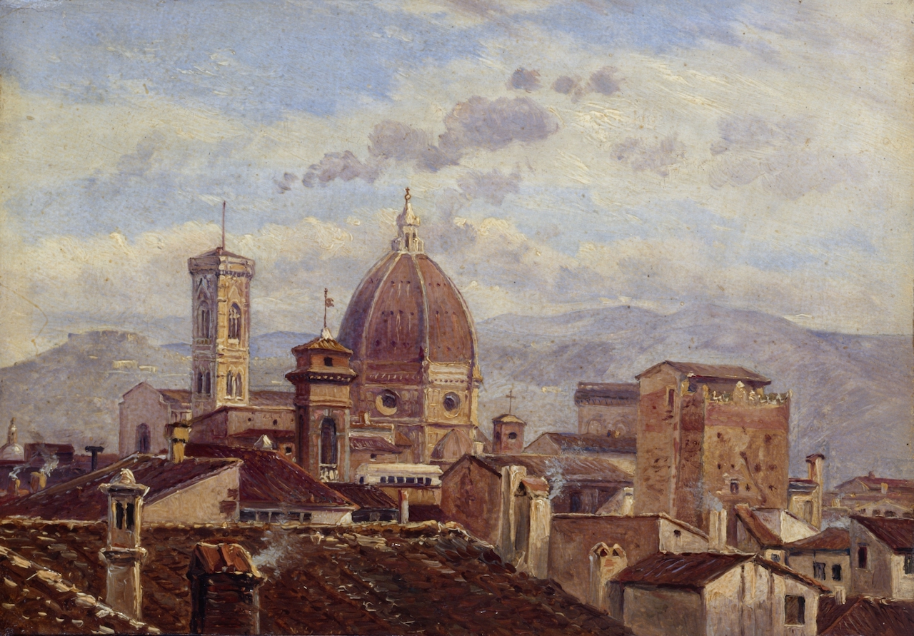 Carl Gustav Carus. Blick auf Florenz. 1841. ÖL / Leinwand. 13,5 x 19,5 cm