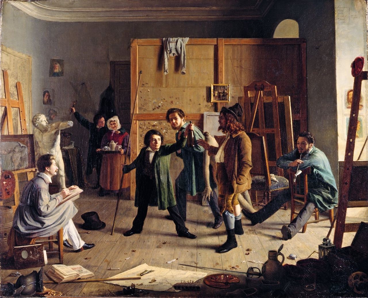 Johann Peter Hasenclever. Atelierszene. 1836. Öl / Leinwand. 72 x 88cm