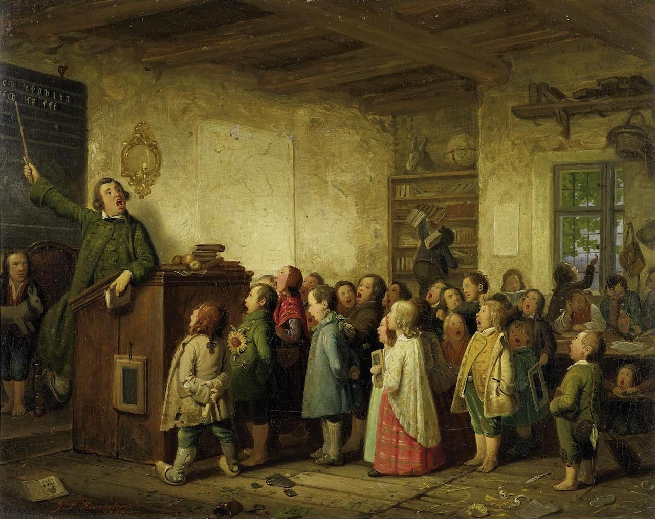 Johann Peter Hasenclever. die Dorfschule. 1845. Öl / Leinwand. 34 x 43cm
