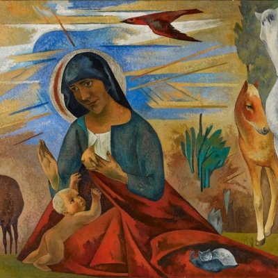 Heinrich Nauen. Madonna mit Tieren. um 1931. Öl / Leinwand. 149,5 x 209,5cm