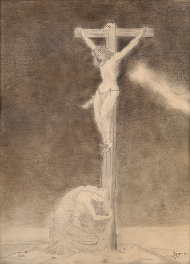 Jan Toorop. Kreuzigungsszene. Radierung. 62 x 46cm