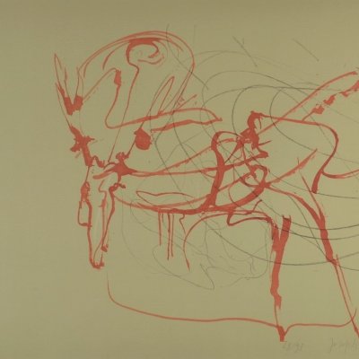 Joseph Beuys. Hirsch und Sonne. (aus Spur1). 1974. Farblithografie. 45,5 x 48,5cm