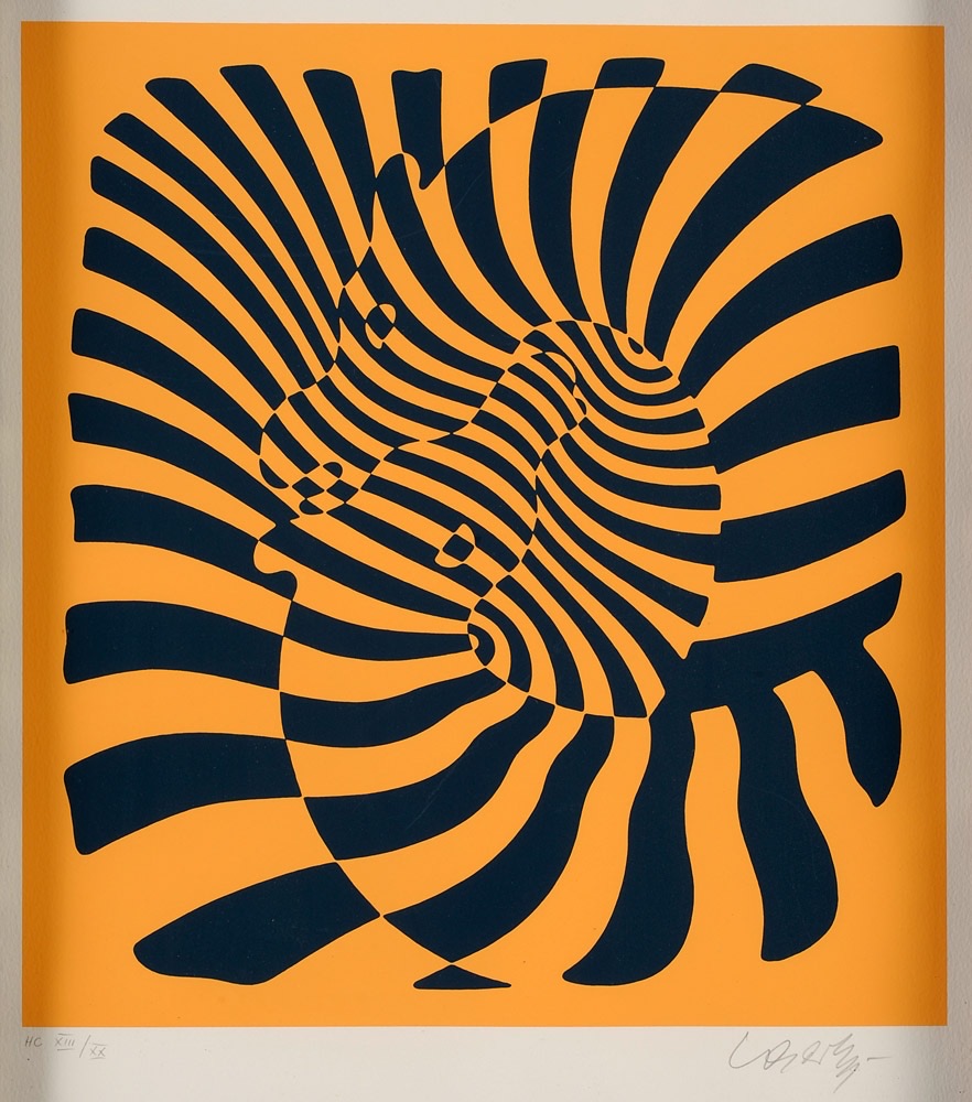 Victor Vasarely. Zebra Paar mit Streifen. vor 1997. Radierung. Exemplar XIII / XX. 50 x 40cm