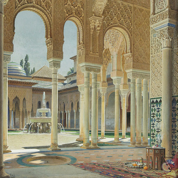 Adolf Seel. Innenhof der Alhambra. 1892. Gouache. 98 x 72cm