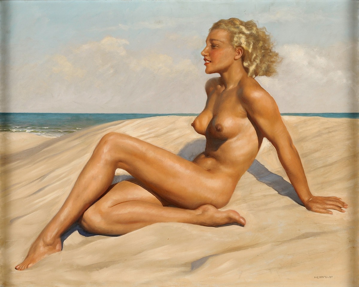 Marcel René Herrfeldt. Blonde Schönheit. vor 1965. Öl / Leinwand. 82 x 100cm