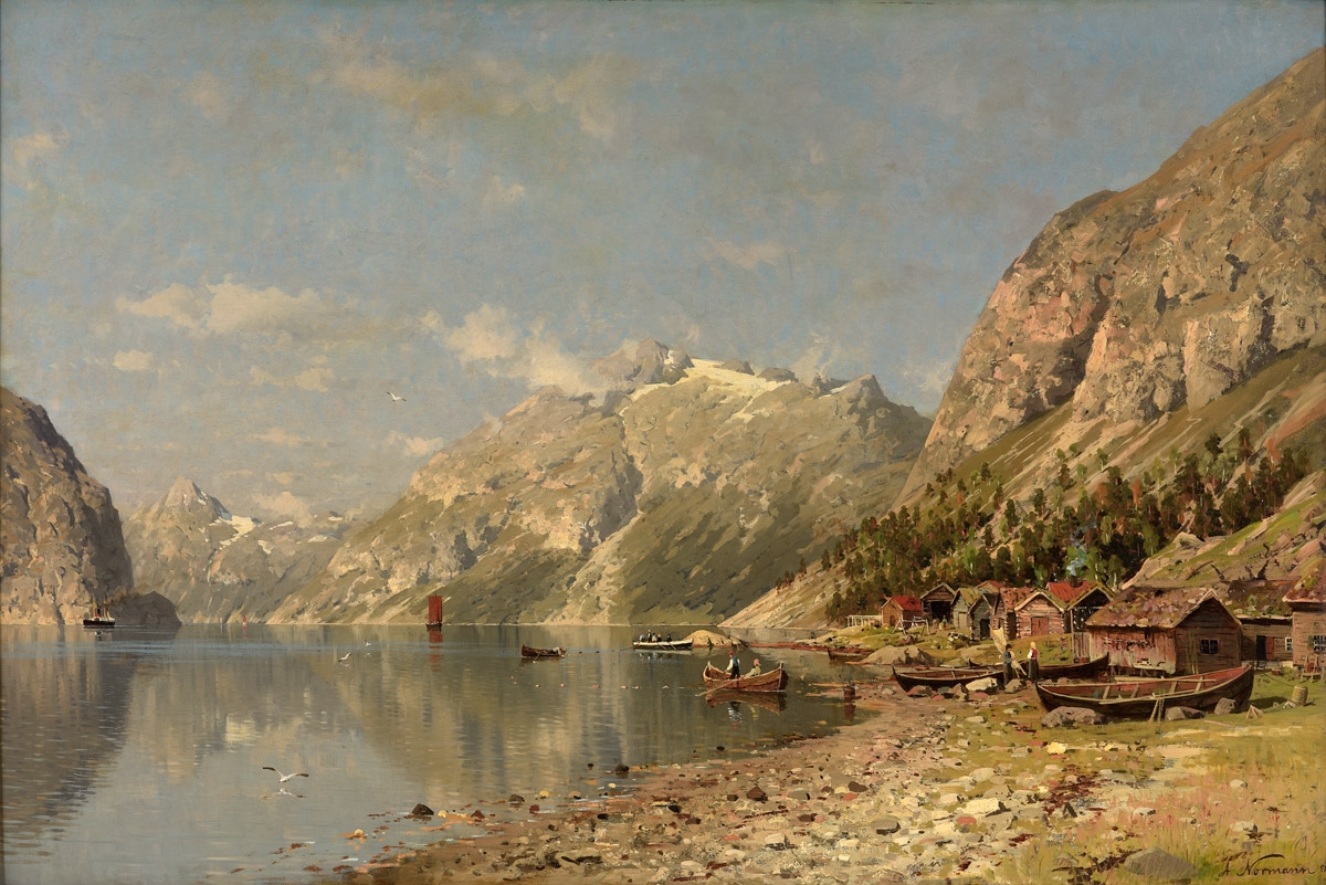 Adelsteen Normann. Sommerliche Fjordlandschaft. vor 1881. Öl / Leinwand. 105 x 158cm