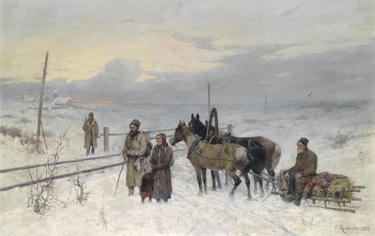Franz Rouobaud. Warten auf den Zug. 1882. Öl / Leinwand. 65 x 100,5cm