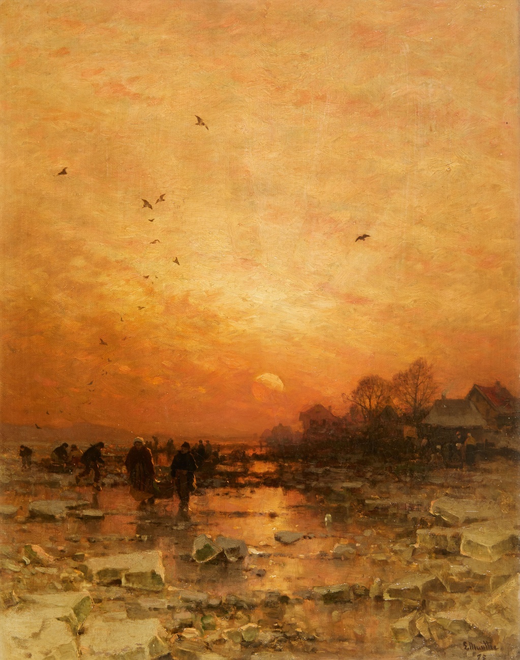 Ludwig Munthe. Sonnenuntergang über Winterlandschaft. 1885. Öl / Leinwand. 54,5 x 42cm