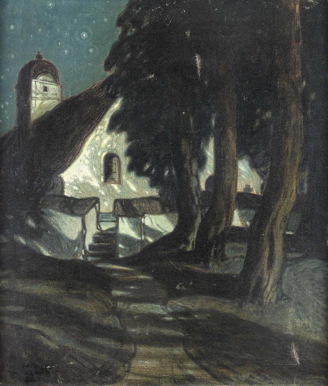 Oskar Mulley. Kirche bei sternenklarer Nacht. 1922