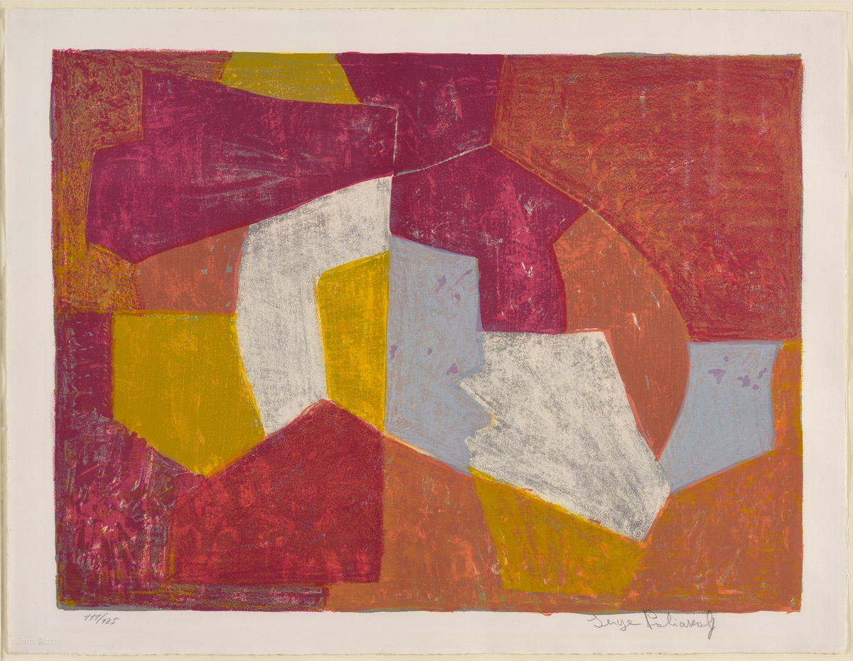 Serge Poliakoff. Komposition in fünf Farben. 1956. Lithographie. 50,5 x 65cm