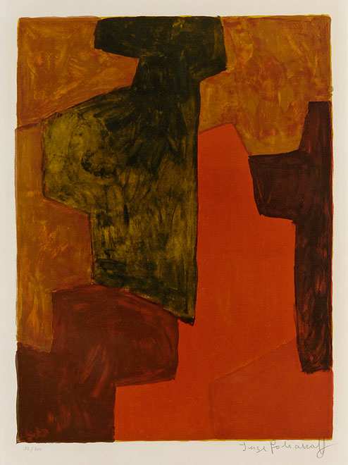 Serge Poliakoff. Composition orange et verte. 1964. Lithographie auf Velin. 70 x 50cm