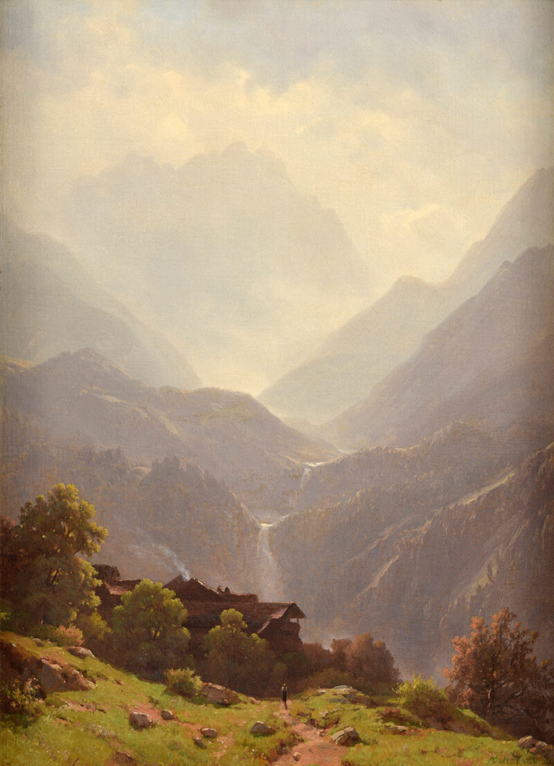 Albert Bierstadt. Gebirgslandschaft mit Wasserfällen. vor 1902 Öl / Leinwand / Malkarton. 55 x 39,5cm