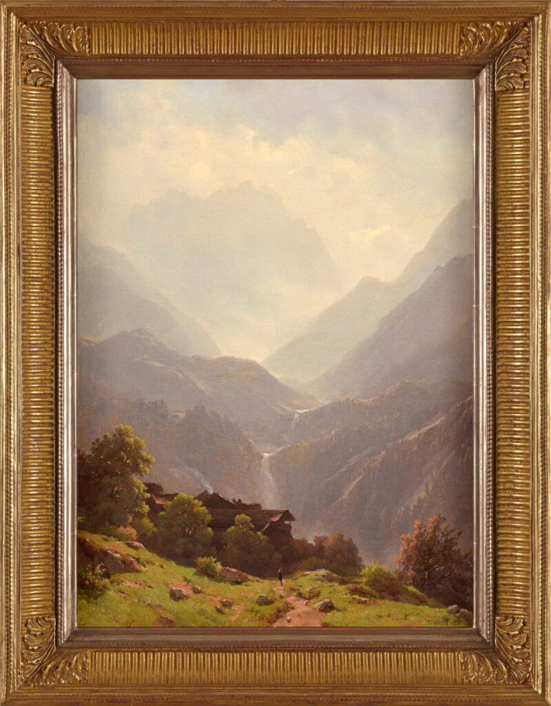 Albert Bierstadt. Gebirgslandschaft mit Wasserfällen. vor 1902 Öl / Leinwand / Malkarton. 55 x 39,5cm