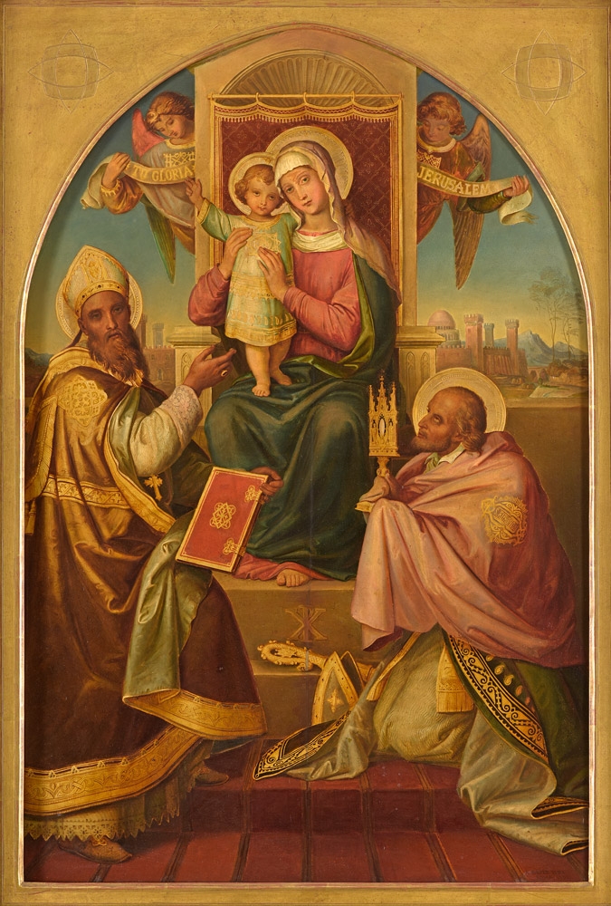 Alexander Maximilian Seitz. Thronende Madonna mit hl. Franz von Sales und Alfons. 1860. Öl / Holz. 82 x 54,5cm
