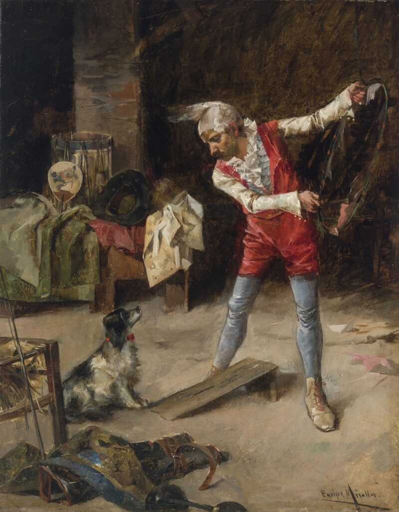Enrique Mirallès. Der Hundedompteur. vor 1883. Öl / Leinwand. 27 x 21cm